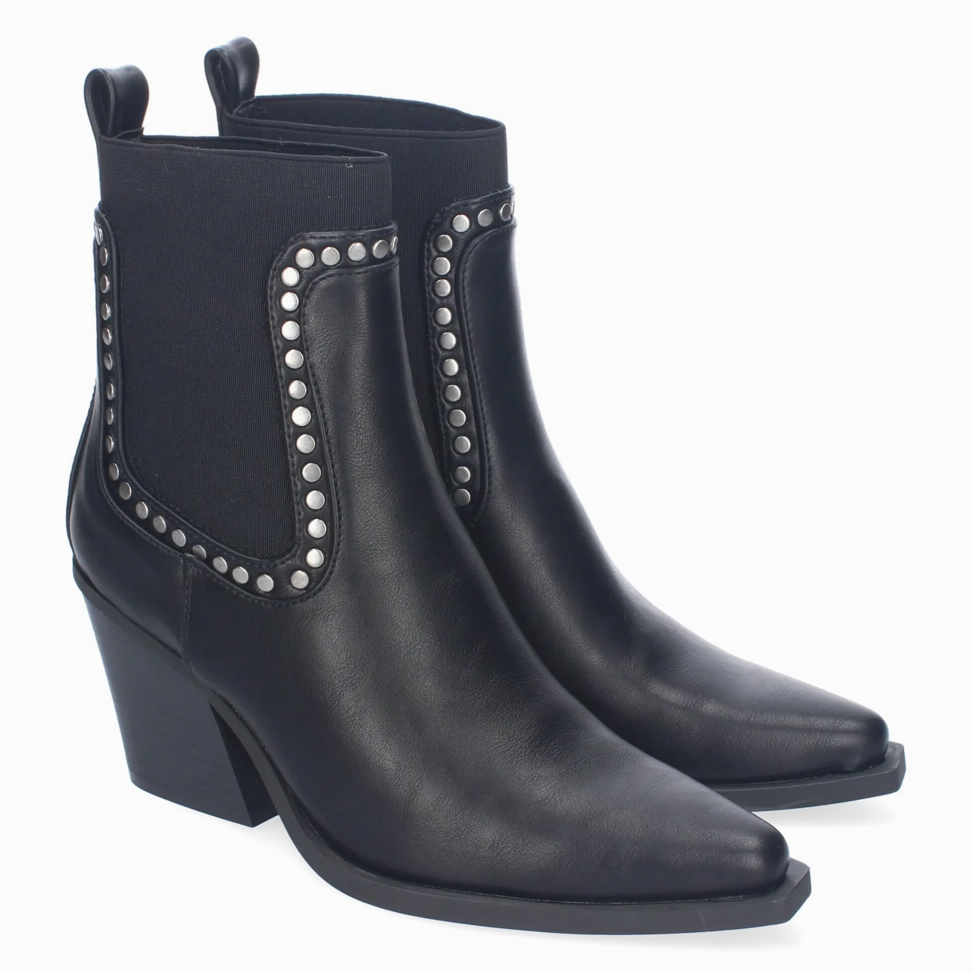 shoes&blues.es Botines de Tacon para Mujer, Estilo Cowboy, Elegantes, Diseno Moderno con Tachuelas, Comodas, Material Elastico y Punta Fina.