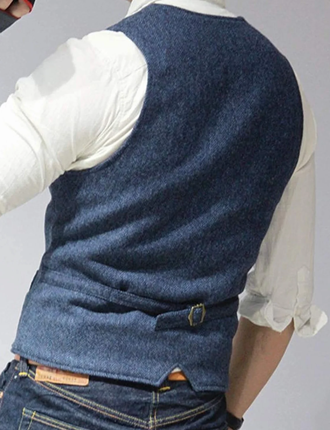 Męski Tweed Kamizelka w Jodełkę Formalna Wełna Slim Fit Vintage