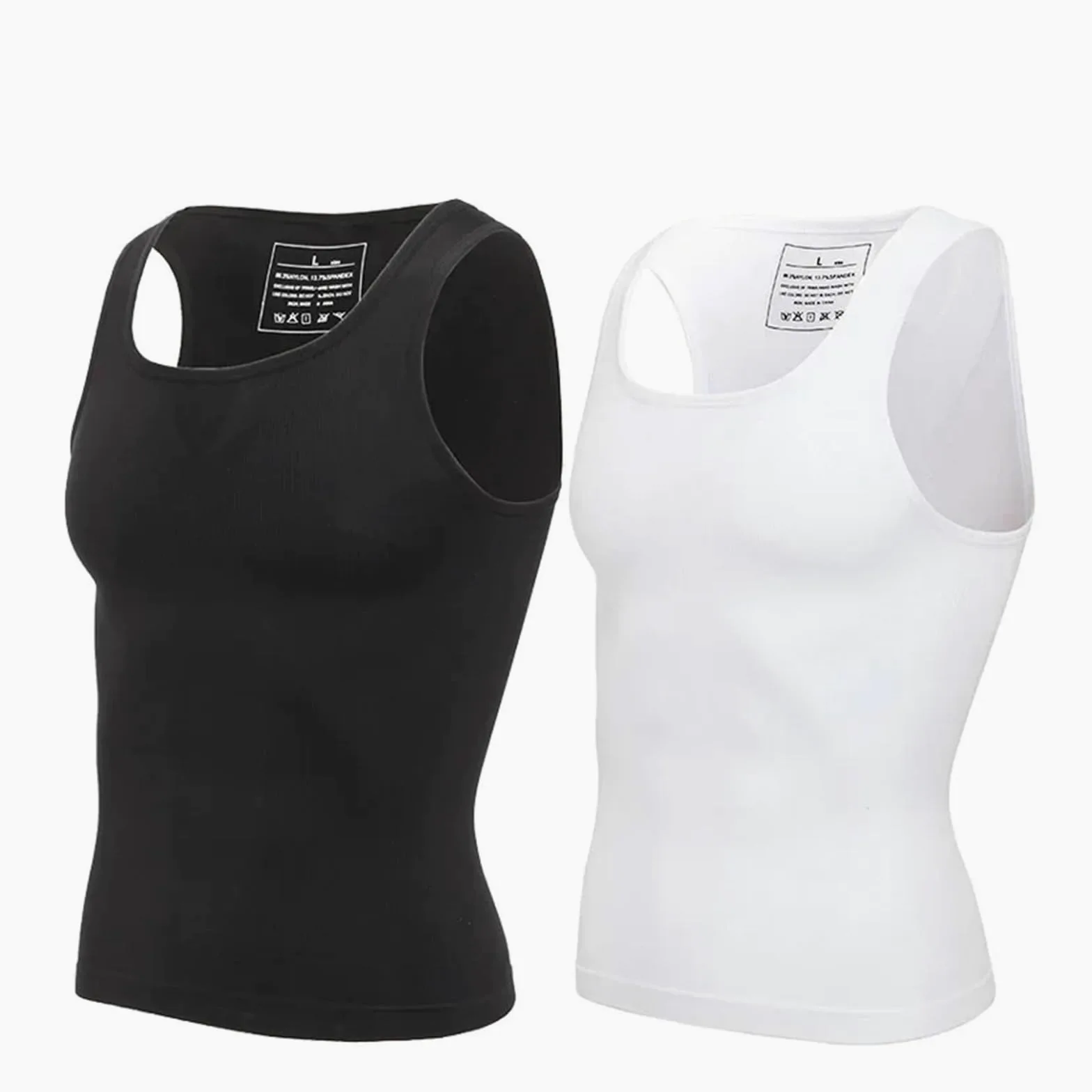Camiseta Reductora Hombre Camiseta de compresión for Hombre Adelgazante Moldeador de Cuerpo for Ocultar Moobs Camisetas sin Mangas for Entrenamiento Camisetas Interiores(2PCS,XXL)