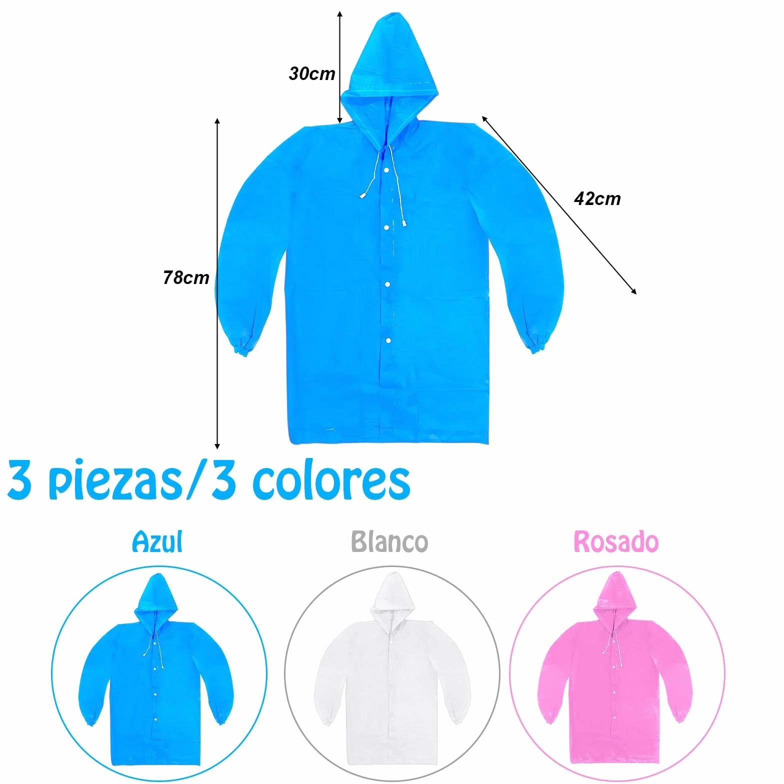ZOCONE 3 Piezas Chubasquero Niño Reutilizable Poncho Impermeable Niño con Capucha y Botón, EVA Poncho Lluvia Capa de Chuva Criança Chubasquero Impermeable para Viajes, Senderismo, Camping
