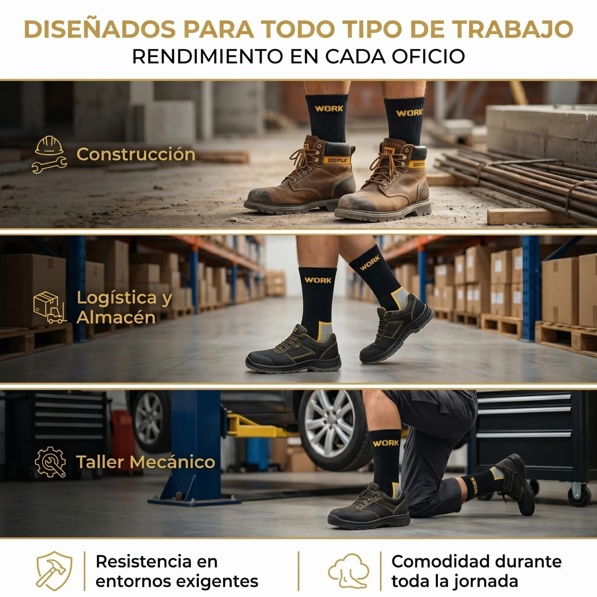Calcetines Trabajo Hombre Reforzados, Calcetines con Base Acolchado para largas jornadas, Algodón con Talón y Punta Reforzados, Surtido, Calcetines Work Interior Suave y Transpirables.