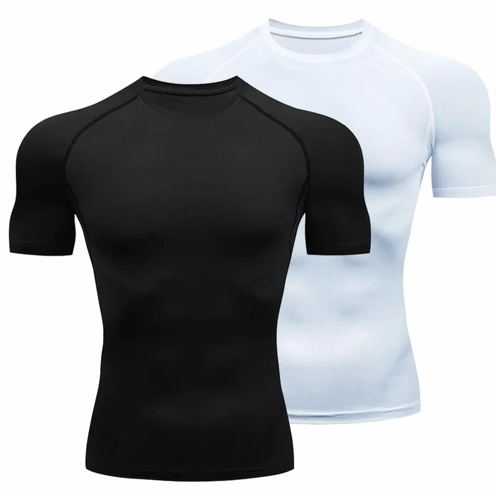 DYRBF - Camiseta de compresión para hombre, secado rápido, para fútbol, fitness, gimnasio, deporte, manga corta, transpirable