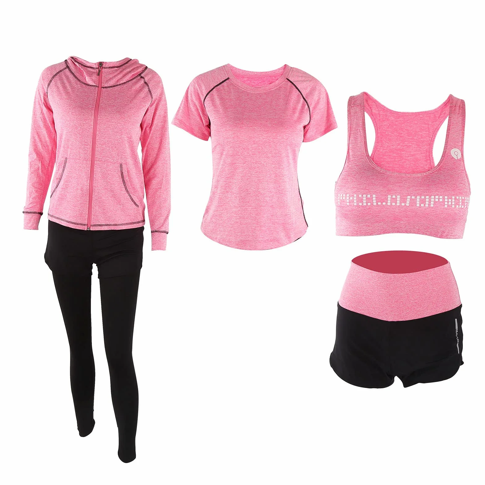 Conjunto de yoga para mujer de 5 piezas, conjunto de ropa deportiva para gimnasio, top de manga larga, mallas, shorts, sujetador y chaqueta; traje de yoga elástico de secado rápido