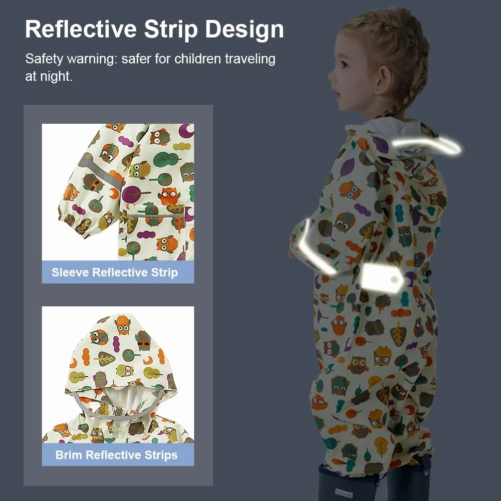 Impermeables para Niñas Niños Chubasqueros Chaquetas Ligero Capa de Lluvia Bebé Encapuchado Mono de Bolsillo Estampados Reflectante Abrigos Impermeables Unisex Niños 1-10 años