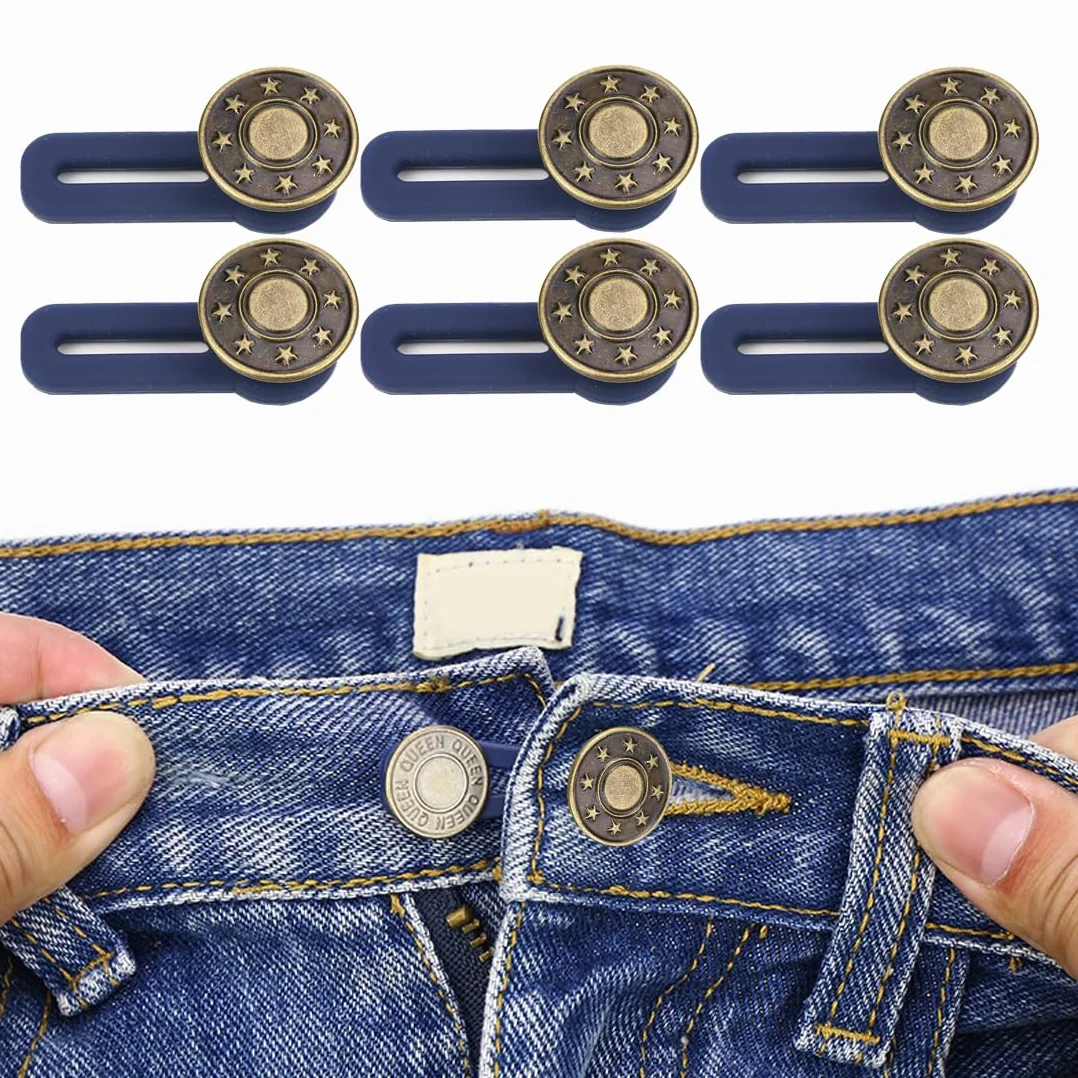 6 Piezas Extensor de Cintura con Botón, Botón Extensible para Pantalones y Vaqueros, Set de Expansores para Hombres y Mujeres, Ideal para Embarazo
