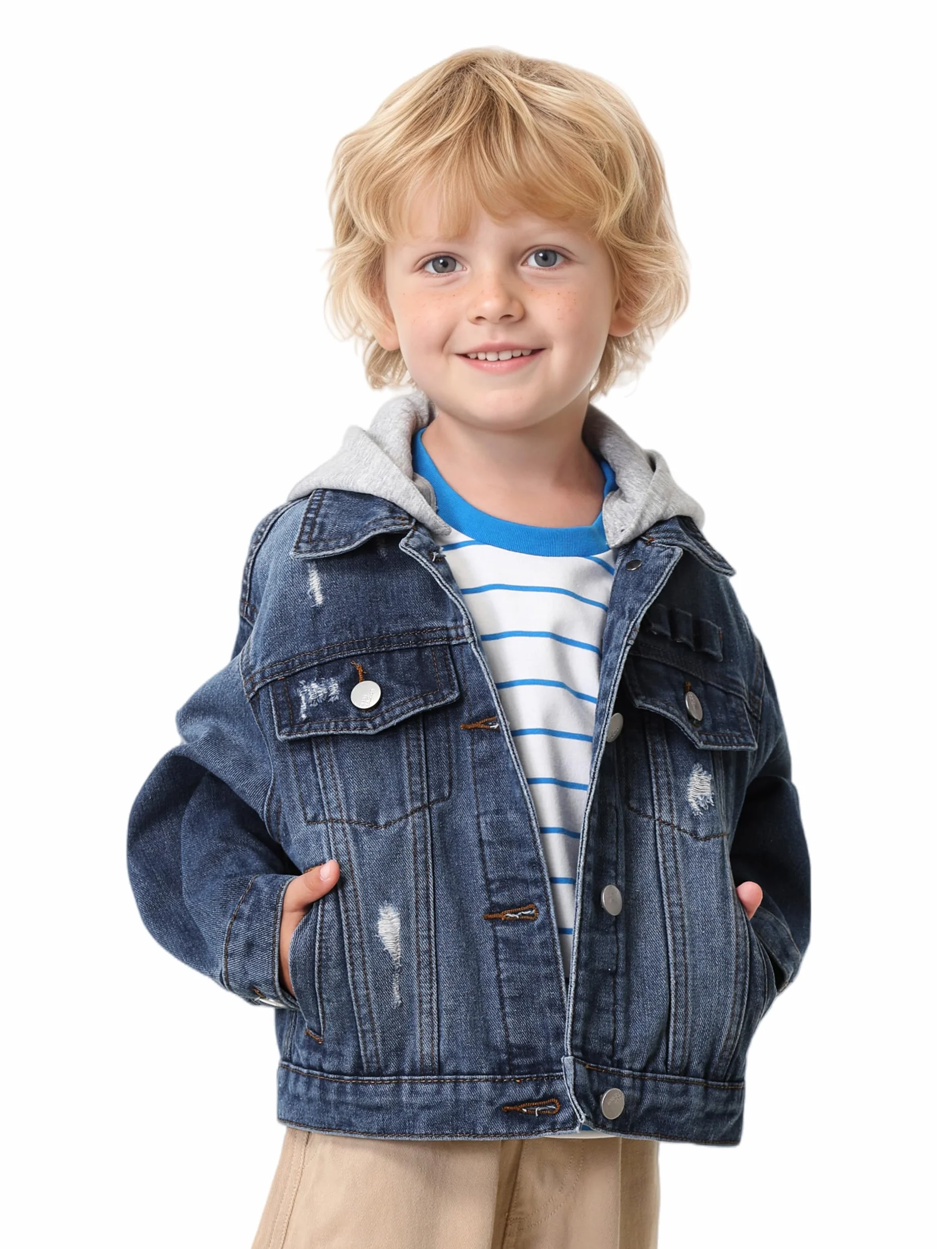 Volunboy Chaqueta Vaquera Niños Desmontable Capucha Azul Mezclilla 2-8 Años