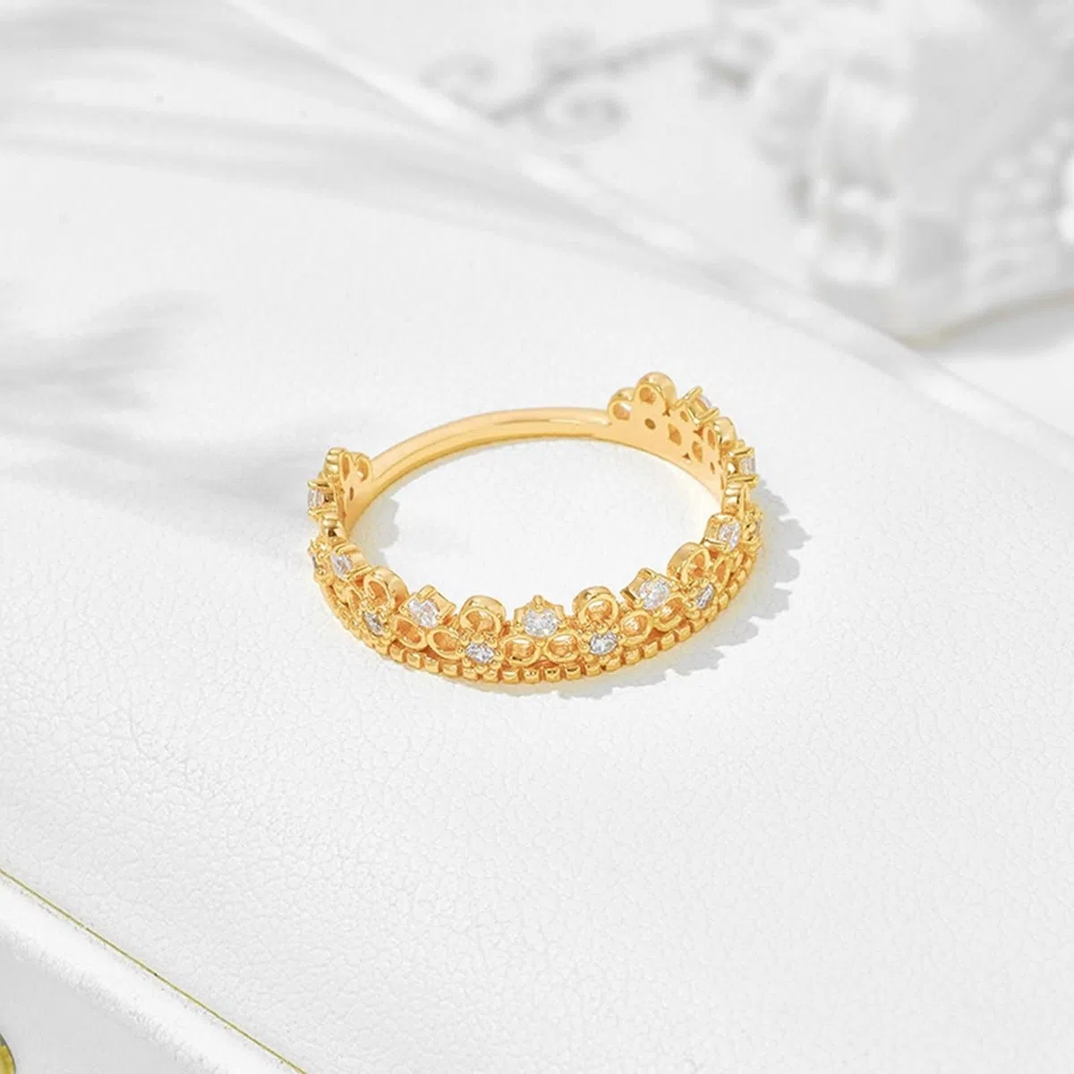 Alianzas de oro amarillo de 9 K/14 K/18 K, joyas con moissanita, forma de corona