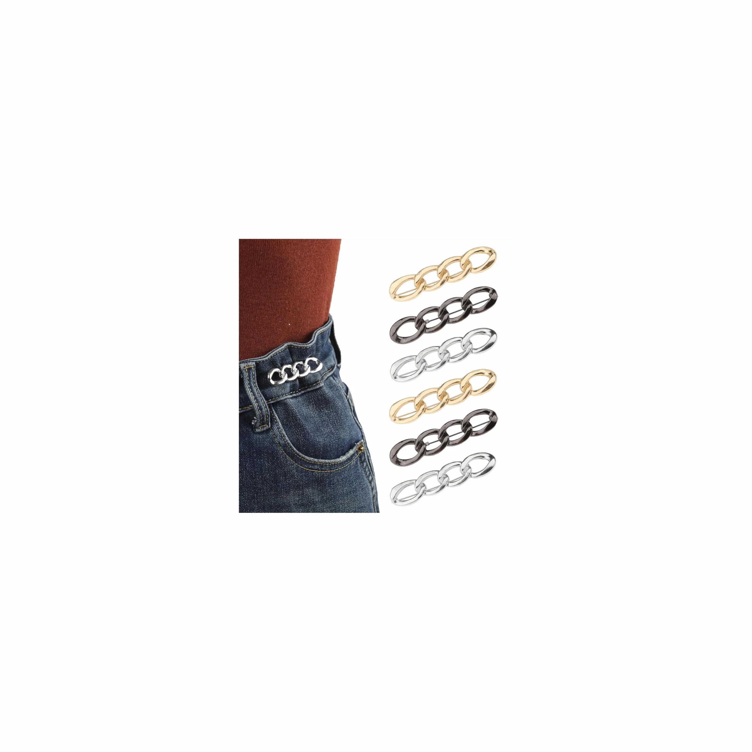 LunarCharm 6 Piezas Clips Ajustables para Cintura, Prácticos Ajustadores de Cintura y Clips para Ajustar Pantalones, Ideal para Botones de Jeans Ajustables