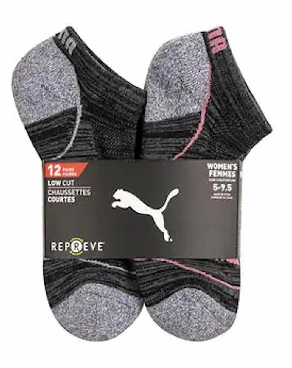 Puma Repreve Athletic - Calcetines de corte bajo para mujer, 12 pares (negro), Negro, 5-9.5