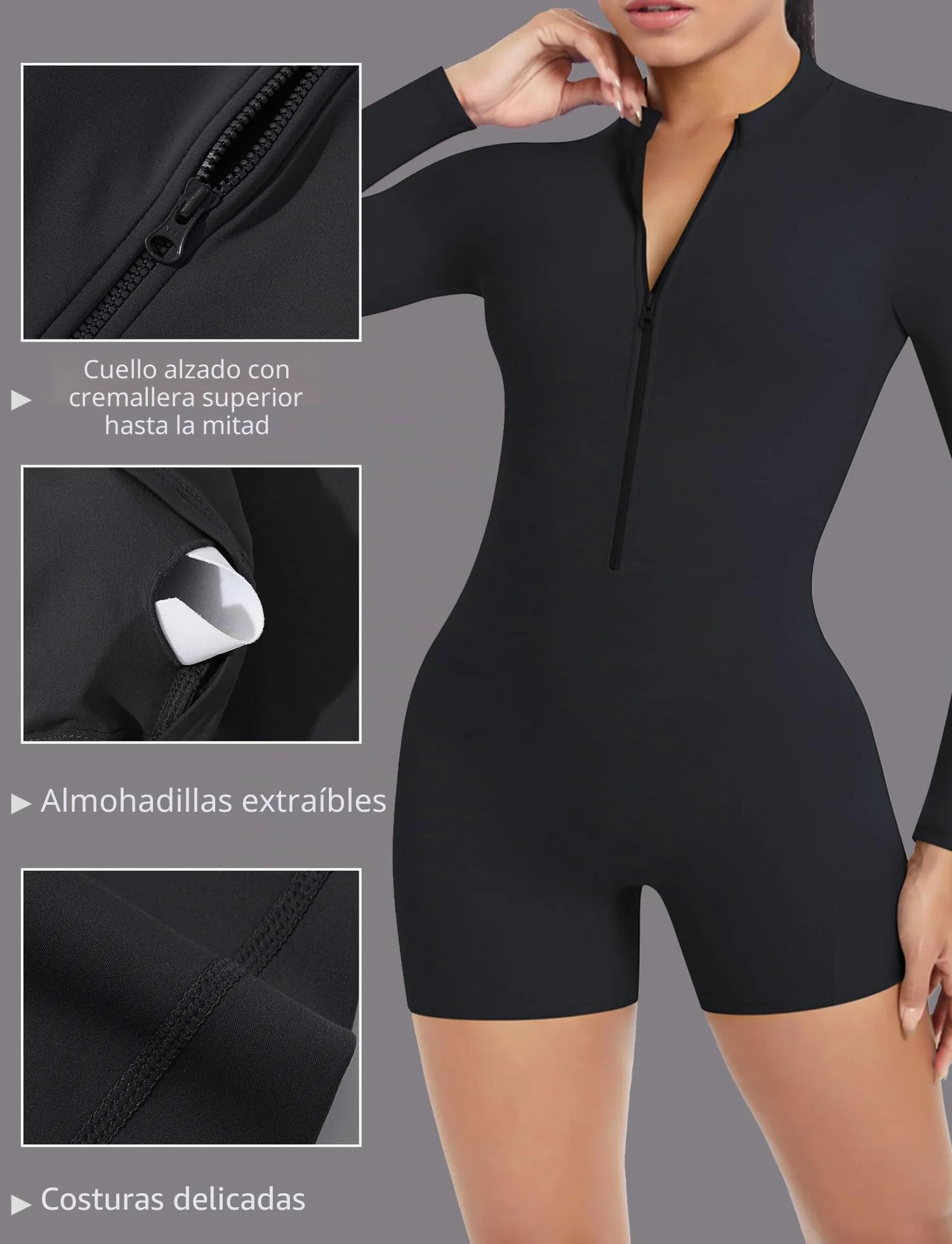 SEAUR Mono deportivo para mujer, corto, ajustado, para yoga, con espalda descubierta, bodycon con cremallera, gimnasio, fitness, jogging
