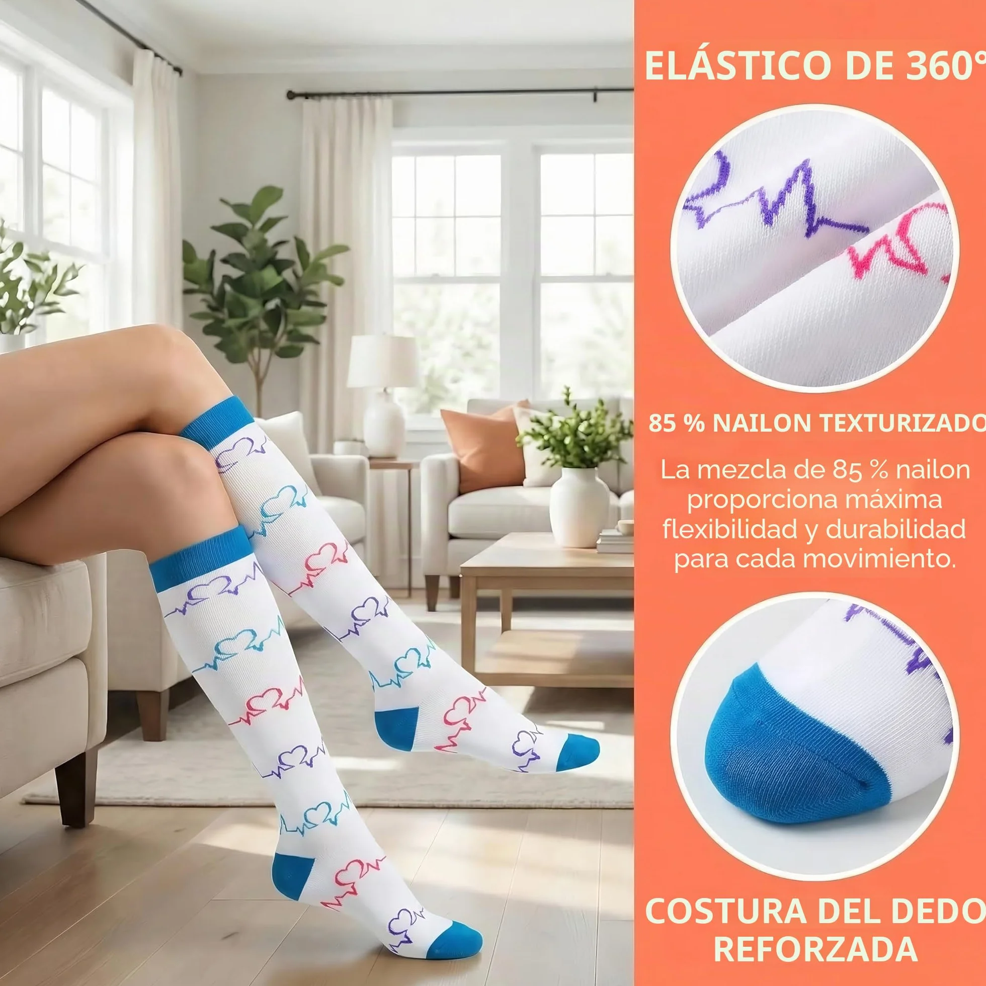 Calcetines de compresión (7 pares) para mujeres y hombres Circulación 20-30 mmhg El calcetín alto hasta la rodilla es el mejor apoyo para atletismo Correr, Ciclismo