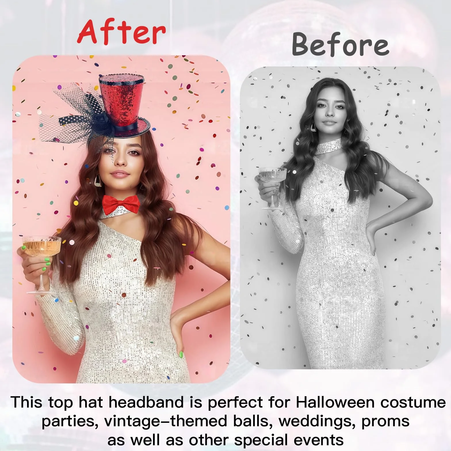 Mini sombrero de fiesta con banda para el cabello, adorno brillante de 19x8 cm, ideal para disfraces de Halloween, bodas y eventos retro, accesorio elegante para mujeres