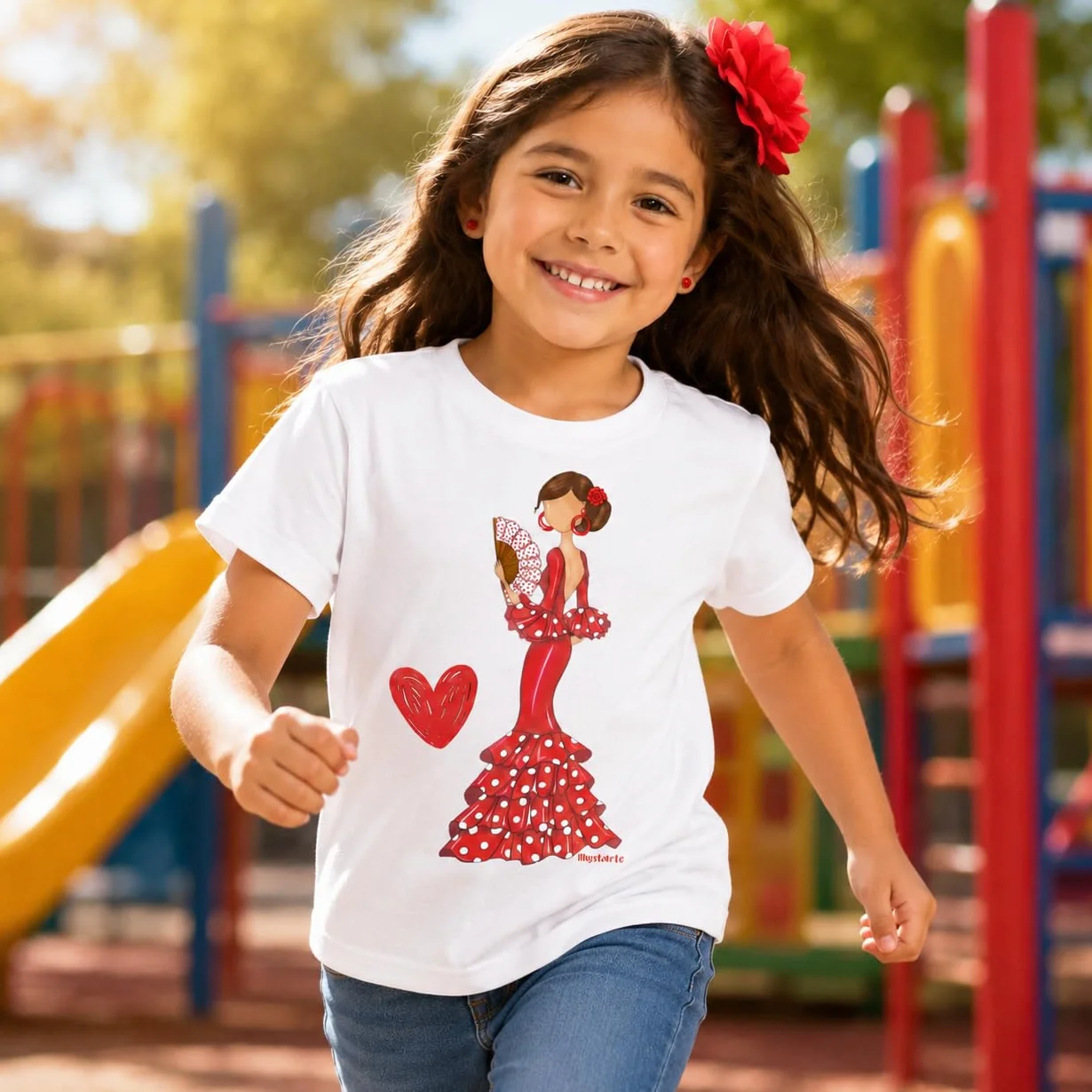 Camiseta Flamenca 100% algodón orgánico de Manga Corta para niña