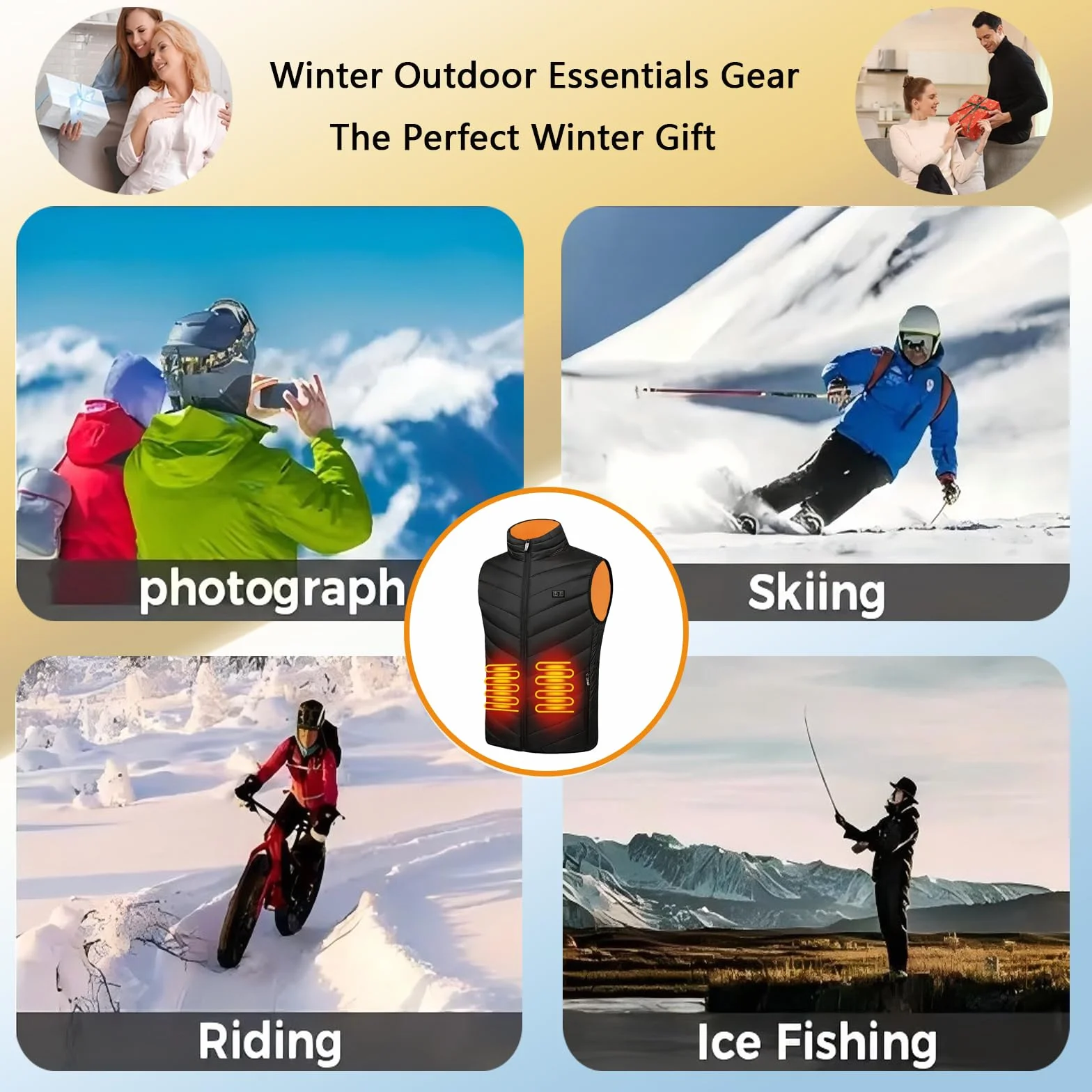 SNZ Chaleco Calefactable Con Batería USB Chaqueta Calefactable Invierno Cálido Mujer Hombre Senderismo Caza Moto Camping Snowboard