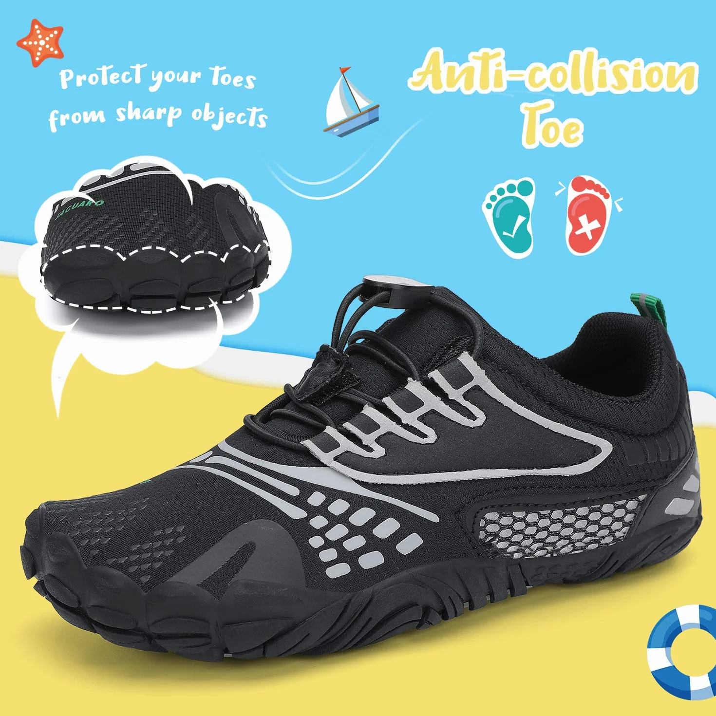 SAGUARO Zapatillas minimalistas Barefoot de secado rápido para niños, zapatillas de agua, 24-36 EU, negro y gris, 26 EU