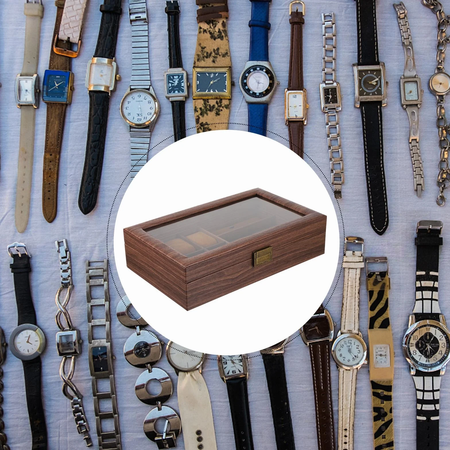 UKCOCO Caja de Madera para Relojes y Gafas Organizador con Compartimentos para Relojes y Gafas Diseño Retro y Funcional para Exhibición y Almacenamiento Seguro
