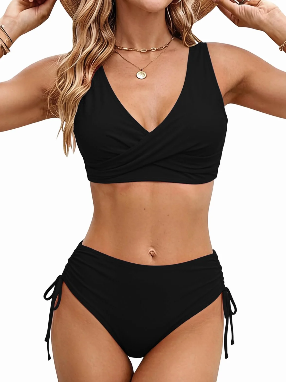 Bikini de Dos Piezas Cintura Alta Push up V-Cuello Control Abdominal