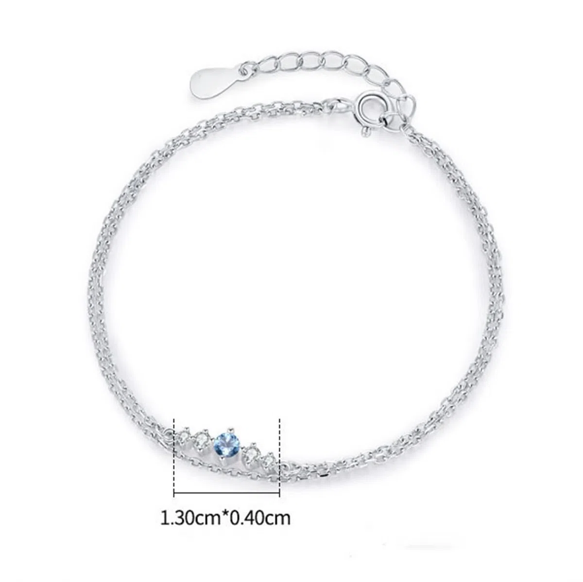 Pulsera Mujer Oro Blanco 9Kilates / 14Kilates / 18Kilates, Cadena Doble Capa con Zafiro Creado de 0,25 ct, Cadena Extensible 16 CM + 5 CM, Pulseras de Mujer de Plata Azul