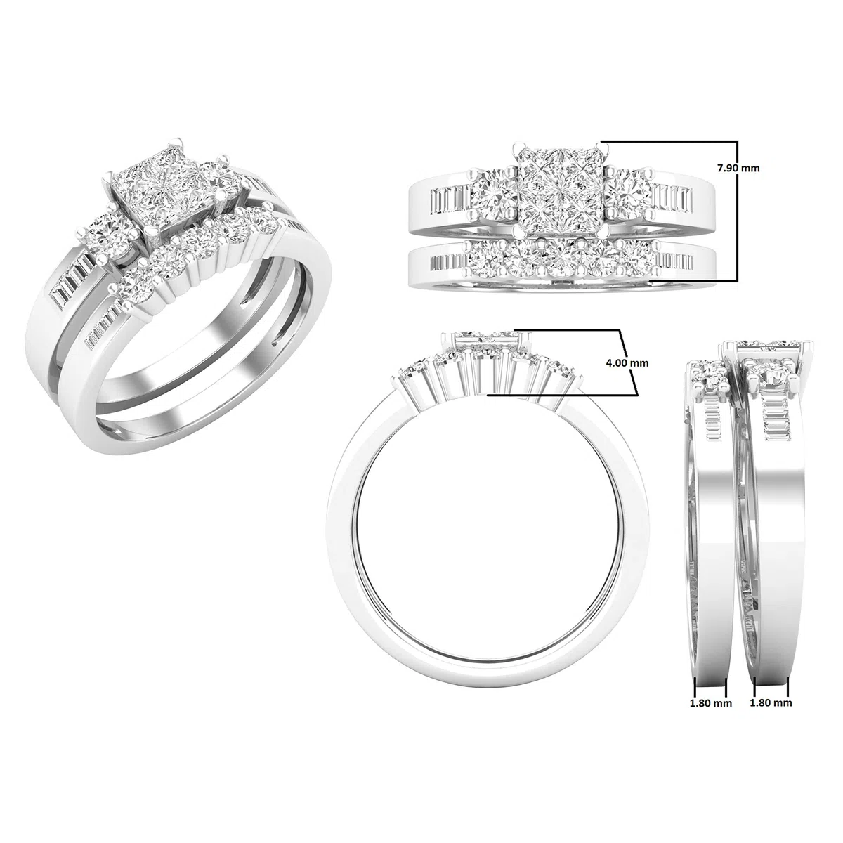 DazzlingRock Collection 10 quilates oro blanco Princess, Round & Baguette IJ Diamante blanco