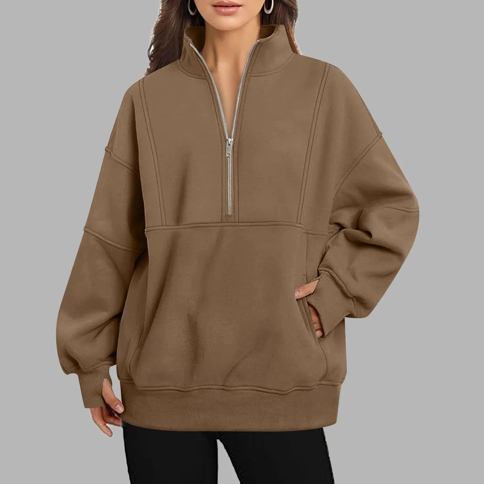 Sudaderas de ajuste holgado con forro polar para mujer, cuello alto, ropa de campo, cremallera, casual, bloque de color, suéteres occidentales, ligeros, góticos, suaves, modernos, sudaderas con cuello