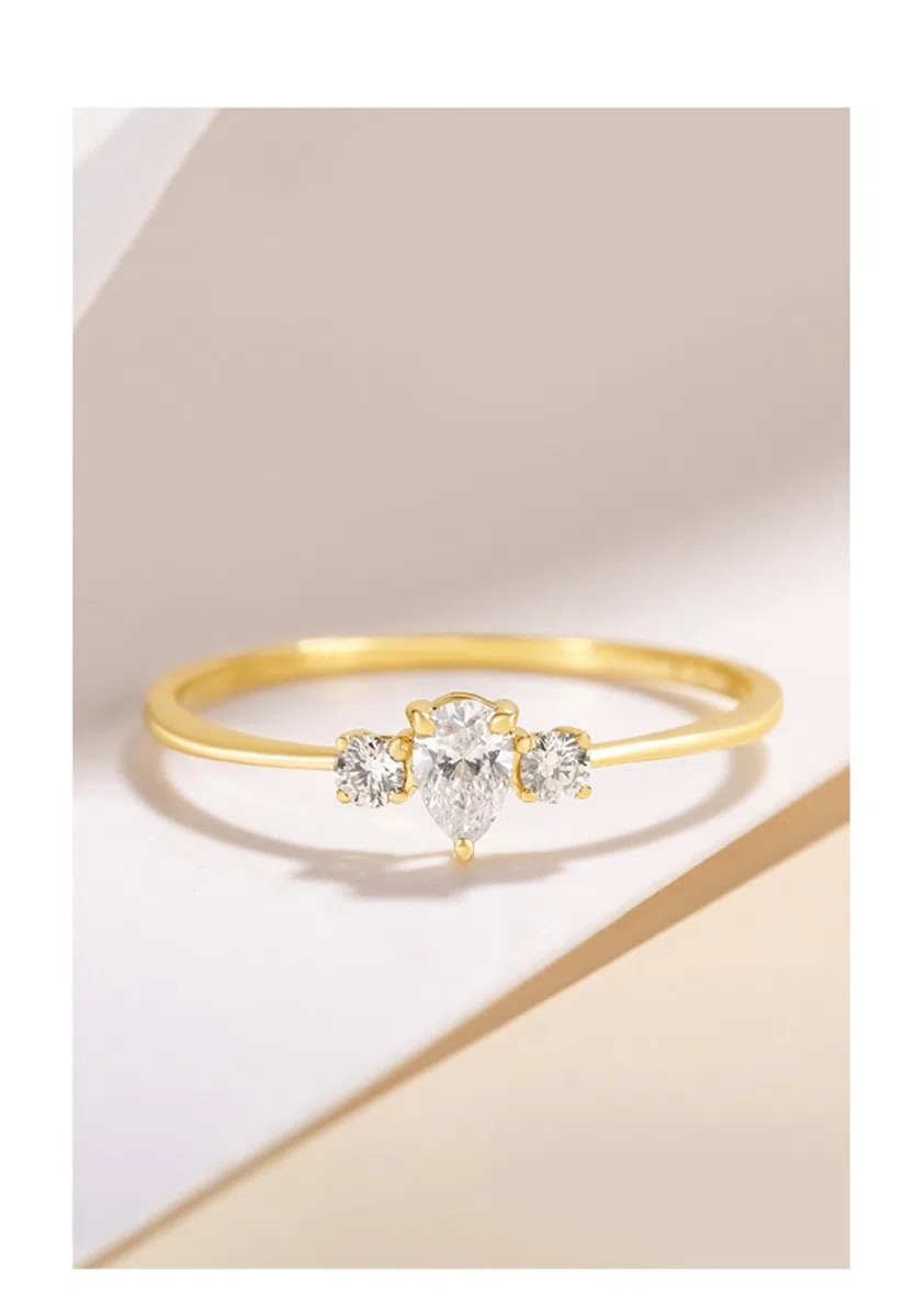 Wycian Anillo Promesa Mujer Anillos Mujer San Valentin Oro Amarillo Elegante Y Fino con Esmeralda en Forma de Lágrima Y Diamante Talla 15 Sólido No Chapado Popular para Esposa Boda Joyas