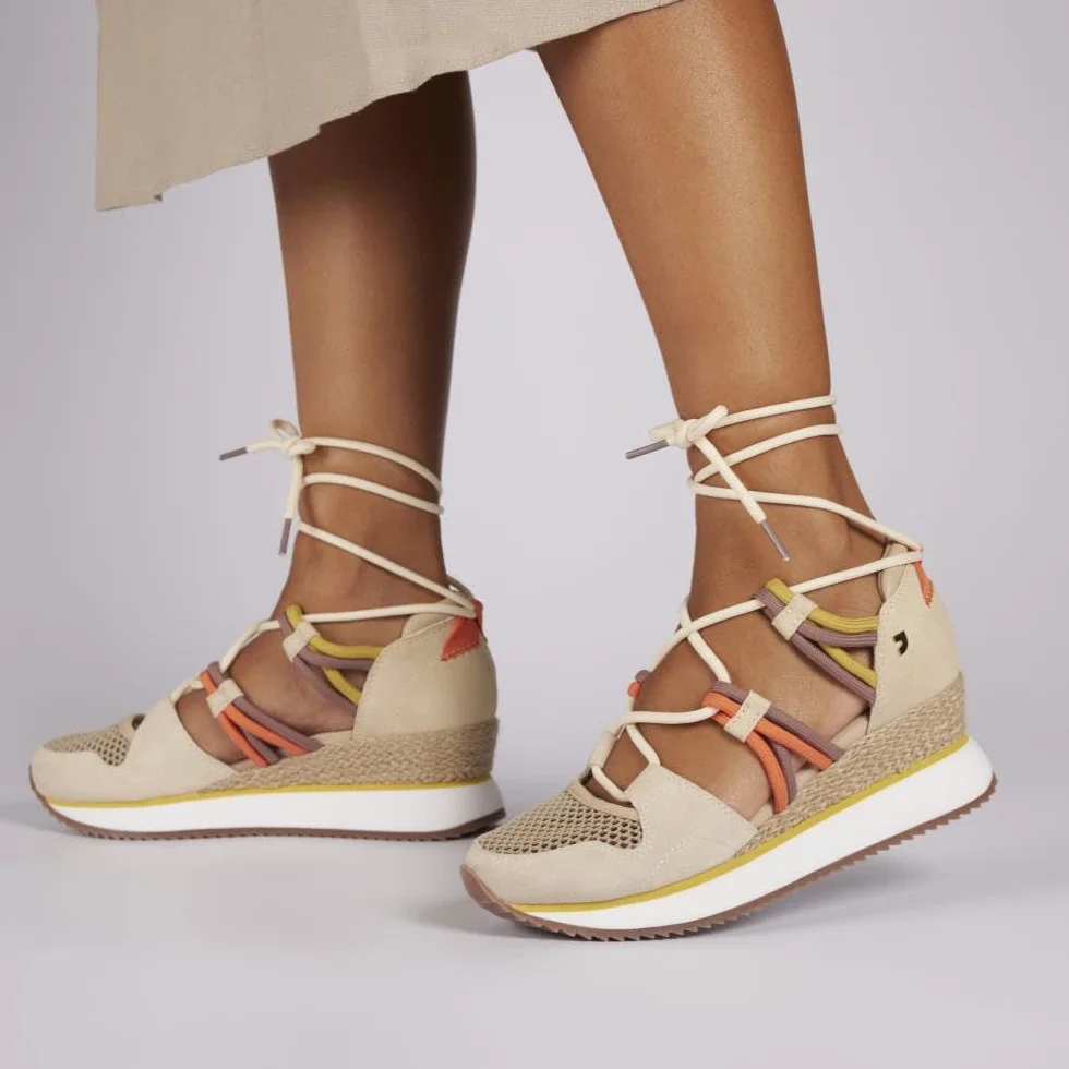 Sneakers Abiertos Beige Tipo Espadrille con CUÑA para Mujer IONA