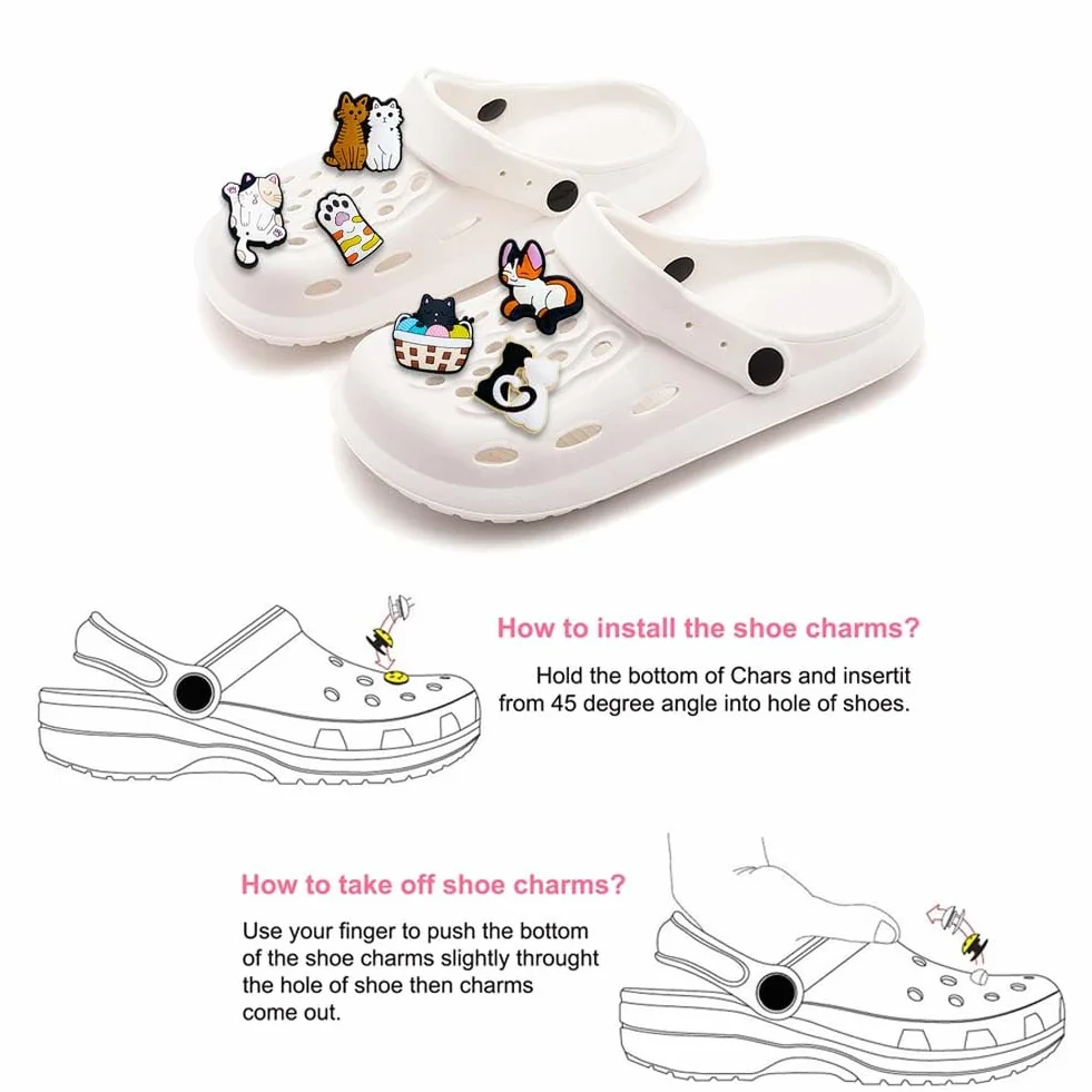 Gato Encantos del Zapato 25PCS Cute Cartoon Zapato Decoración Croc Charms para Niñas Mujeres Niños Adultos, Regalo para Fiesta de Cumpleaños