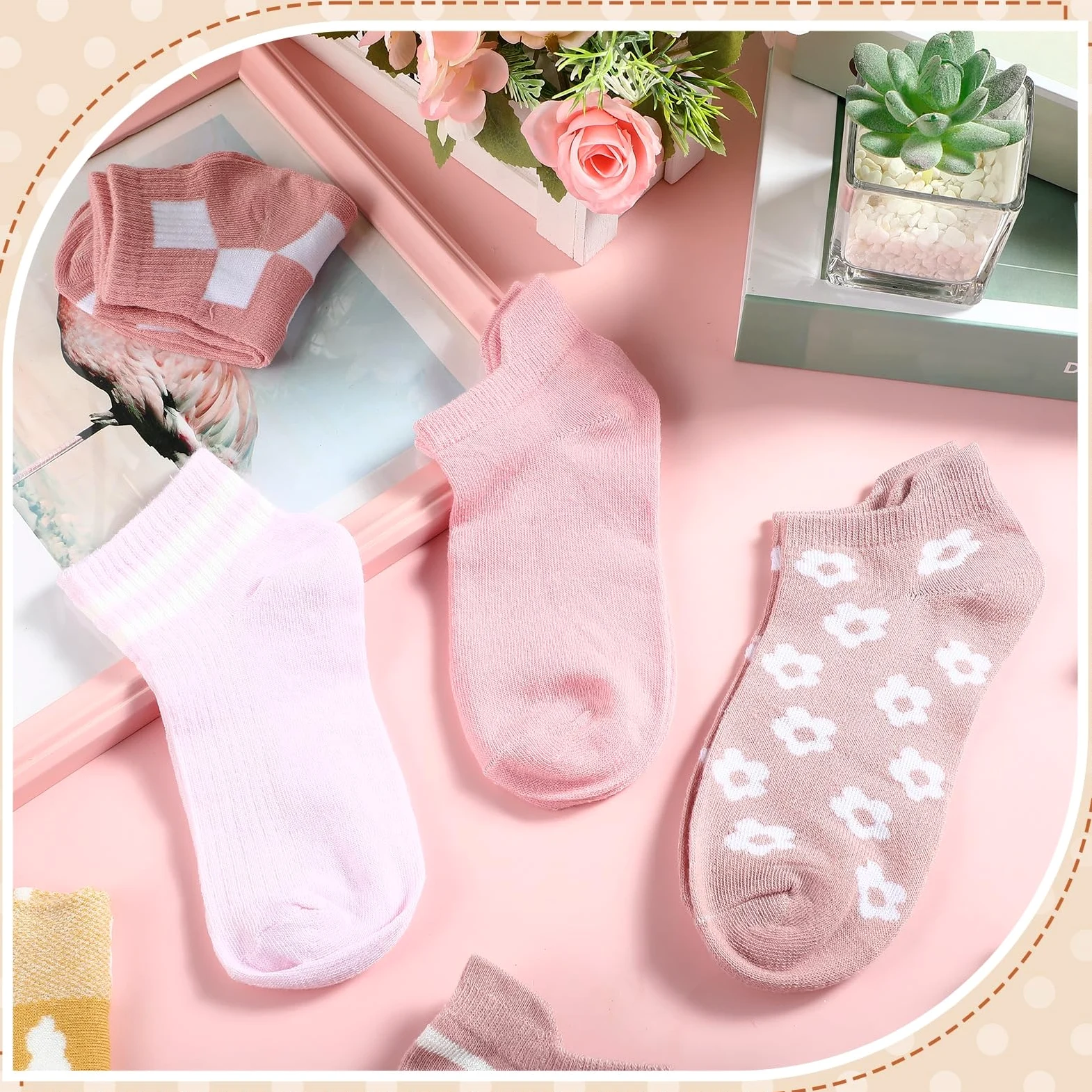 Mumufy 100 pares de calcetines de tobillo de corte bajo para mujer a granel con bonitos patrones bordados de corte bajo, calcetines invisibles delgados, transpirables, cómodos, a granel, calcetines