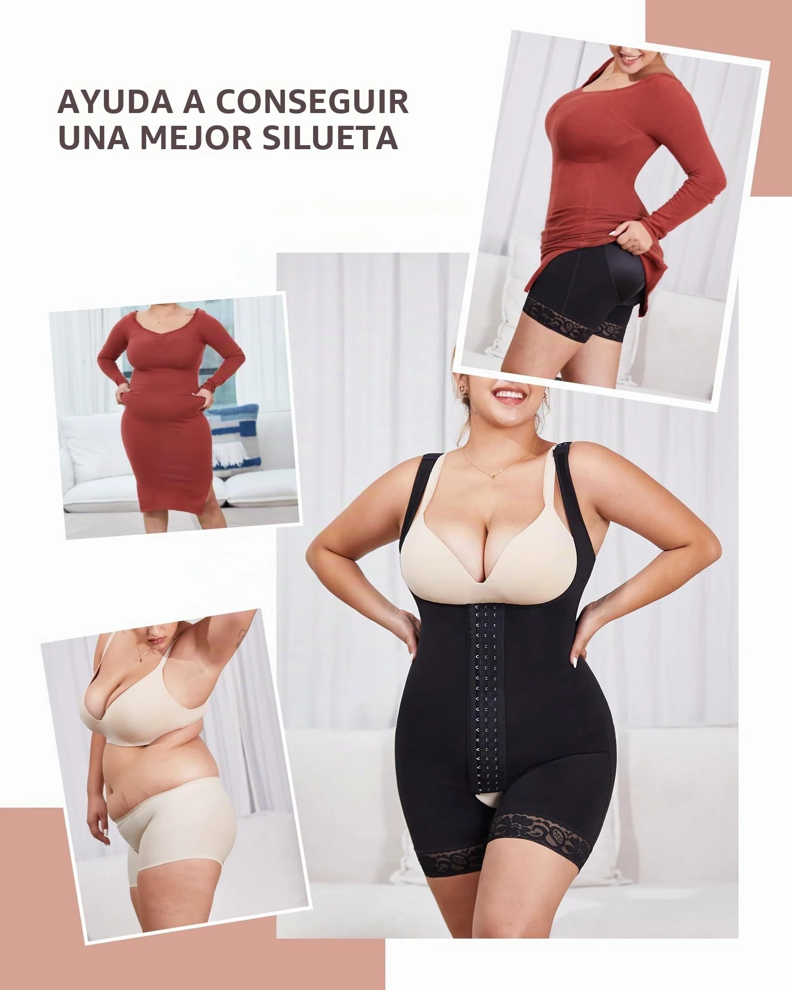 FeelinGirl Fajas Reductoras Mujer Fajas Abdomen Chaleco Corsé Abdominal Pantalones Moldeadores Cierre de Ganchos de 3 Filas con Tirantes Anchos Ajustables