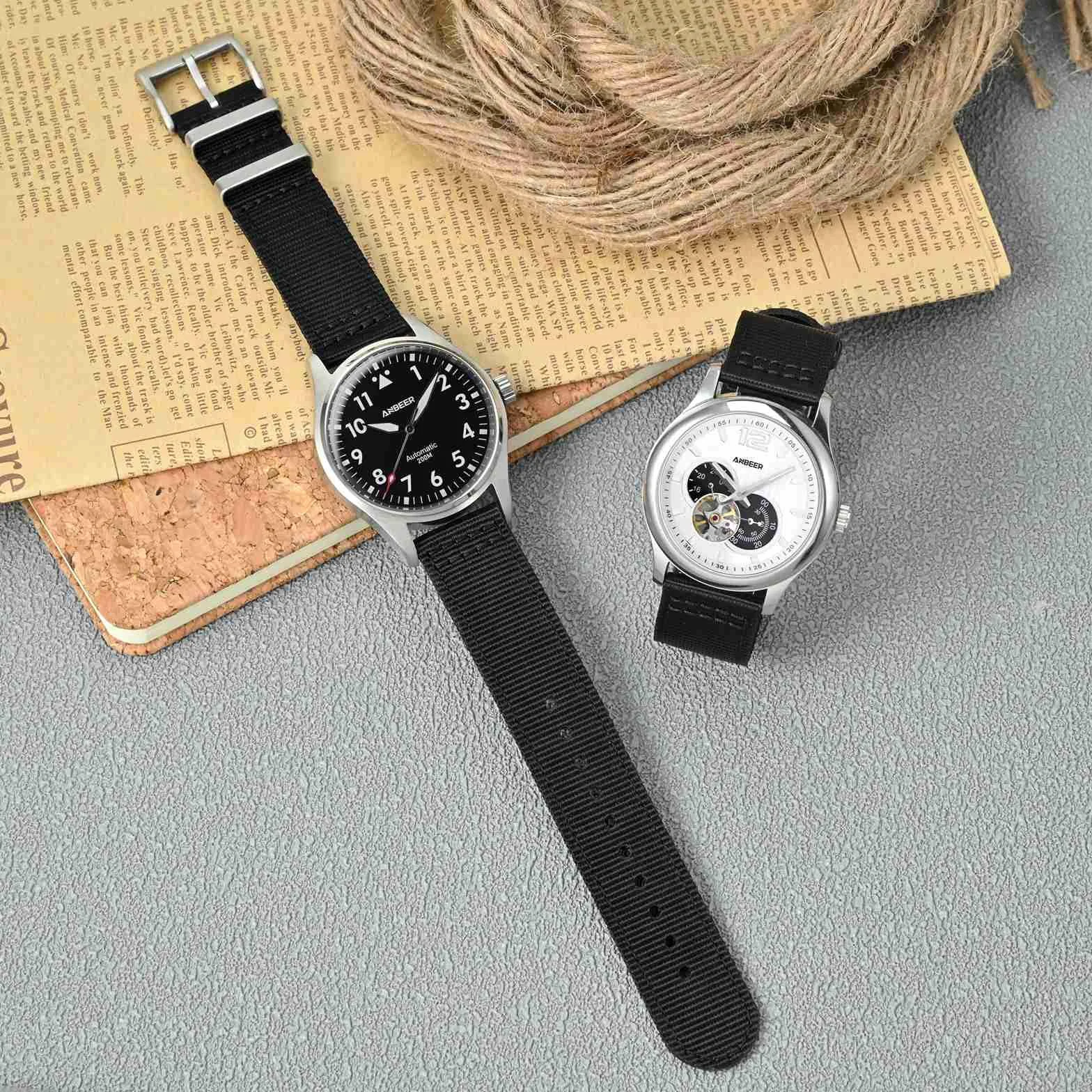 ANBEER Correa de reloj de nylon de dos piezas y cierre rápido con hebilla de metal, pulsera de reloj de nylon tejido de doble capa