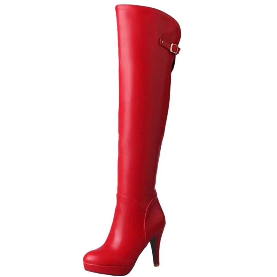 Onewus Botas de mujer por encima de la rodilla Botas de tacón alto con cremallera