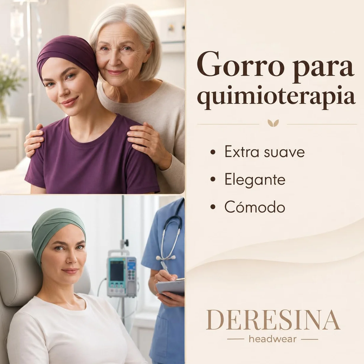 Deresina Gorro Quimioterapia Bambú Mujer Turbante Suave Transpirable Alopecia Caída Cabello
