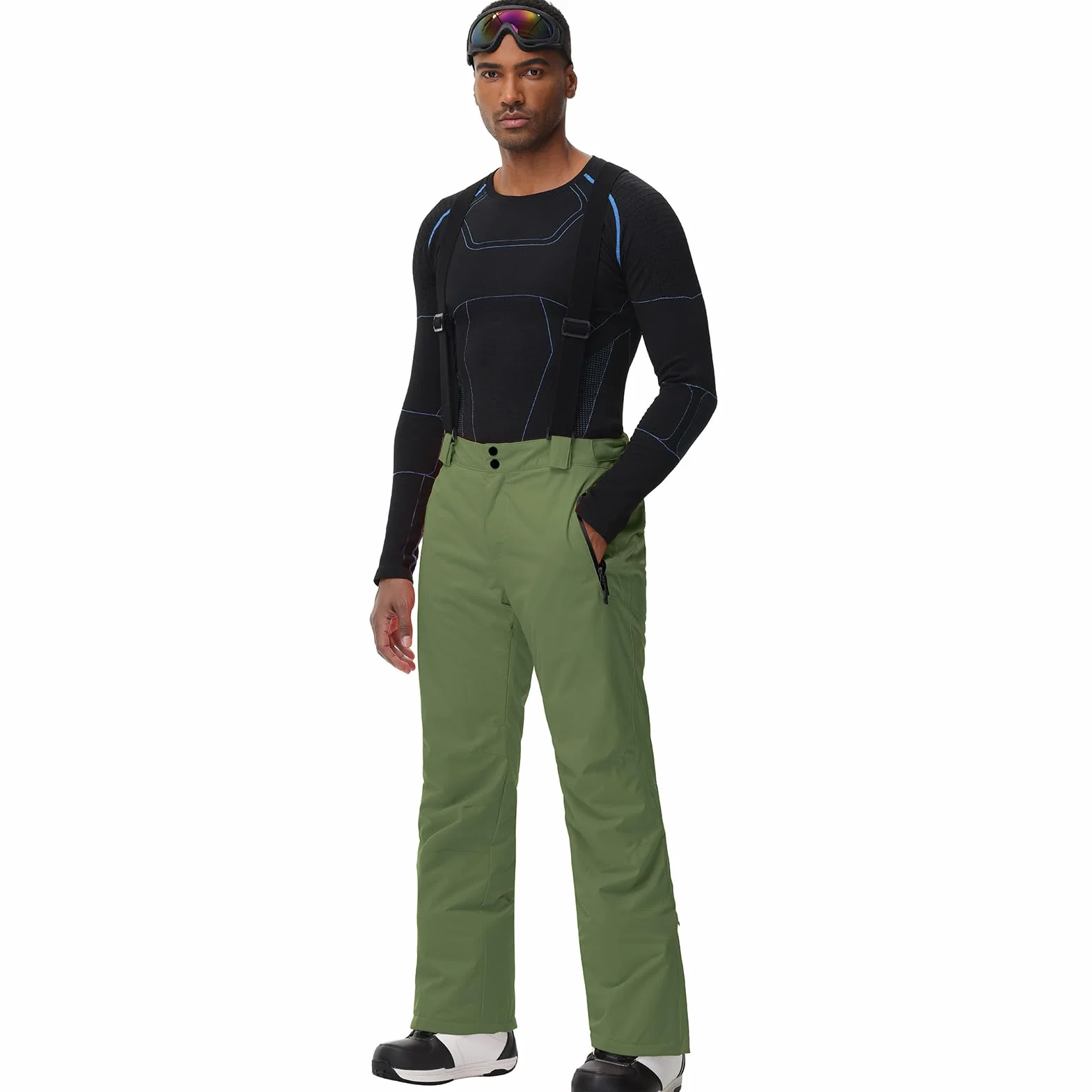 ALSOGO Pantalones de esquí hombre impermeables cortavientos con tirantes desmontables