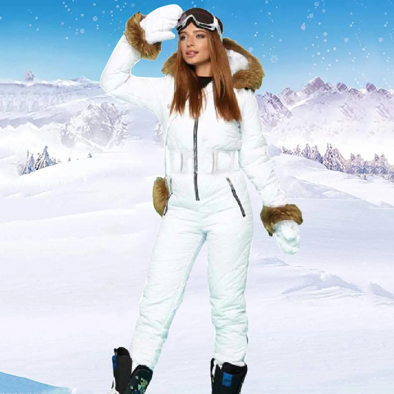 Overol de esquí con cremallera para mujer, traje de nieve impermeable de una pieza