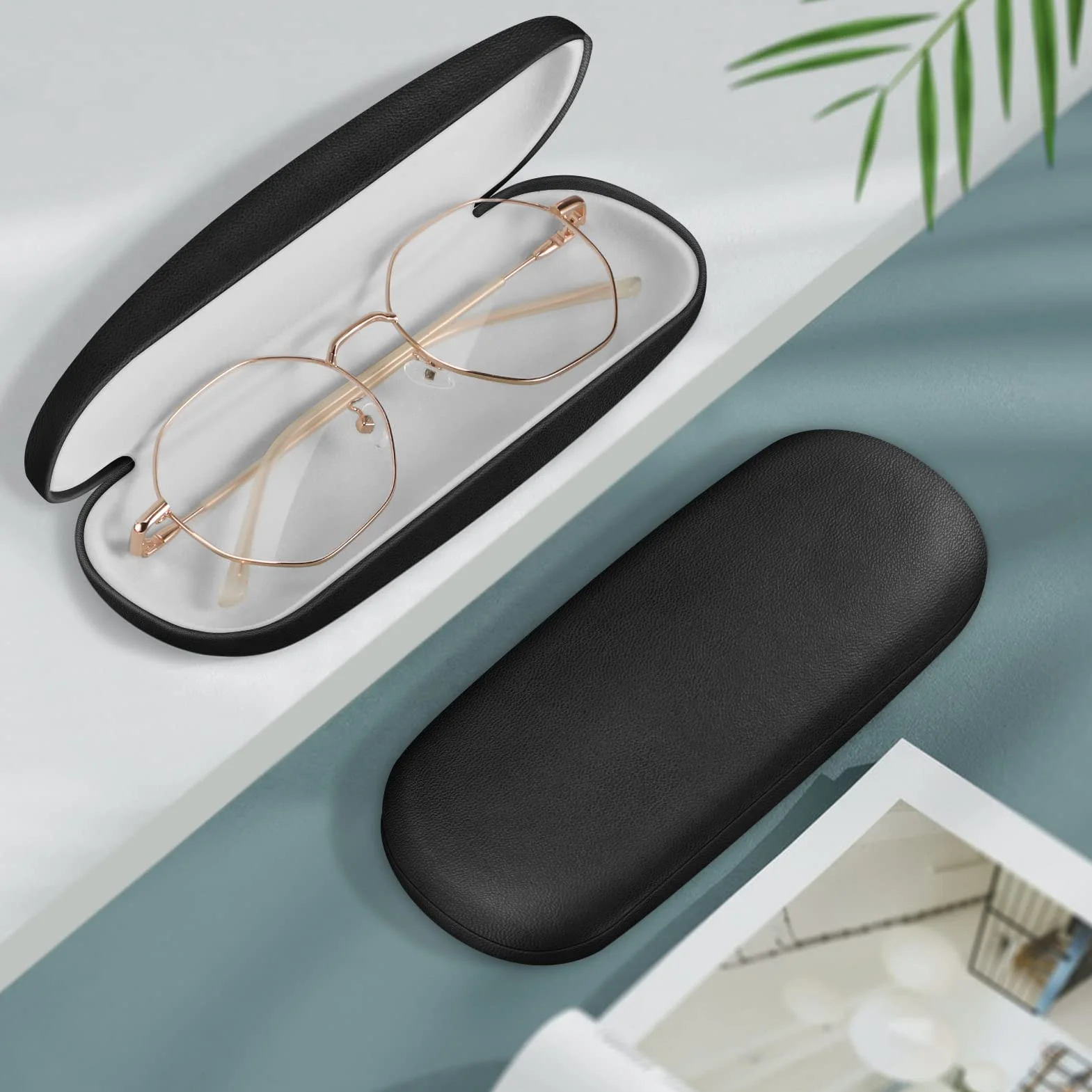 FINTIE Funda Gafas Rígida de Cuero y Sintético Estuche con Pañuelo Limpia Gafas