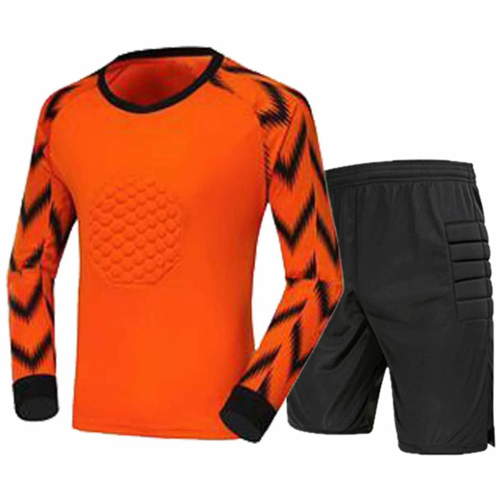 Conjunto de camiseta y pantalón corto de portero de fútbol para niños adultos transpirable secado rápido uniforme entrenamiento portero con acolchado en el pecho y los codos