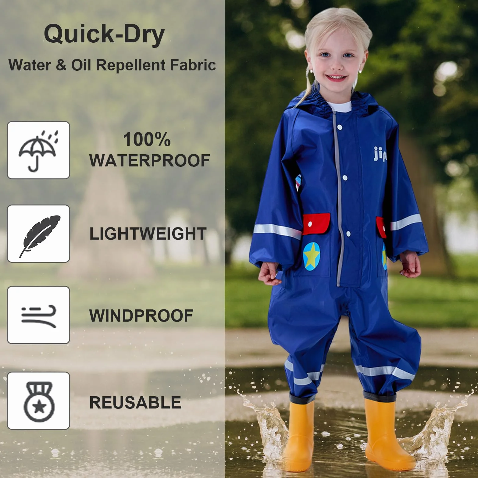Traje de Lluvia Niños Niñas Chubasquero de Una Pieza Niños Mono Impermeable Lindo Dibujo Poncho de Lluvia Ligero Traje de Barro Unisex Ropa de Lluvia 1-10 Años