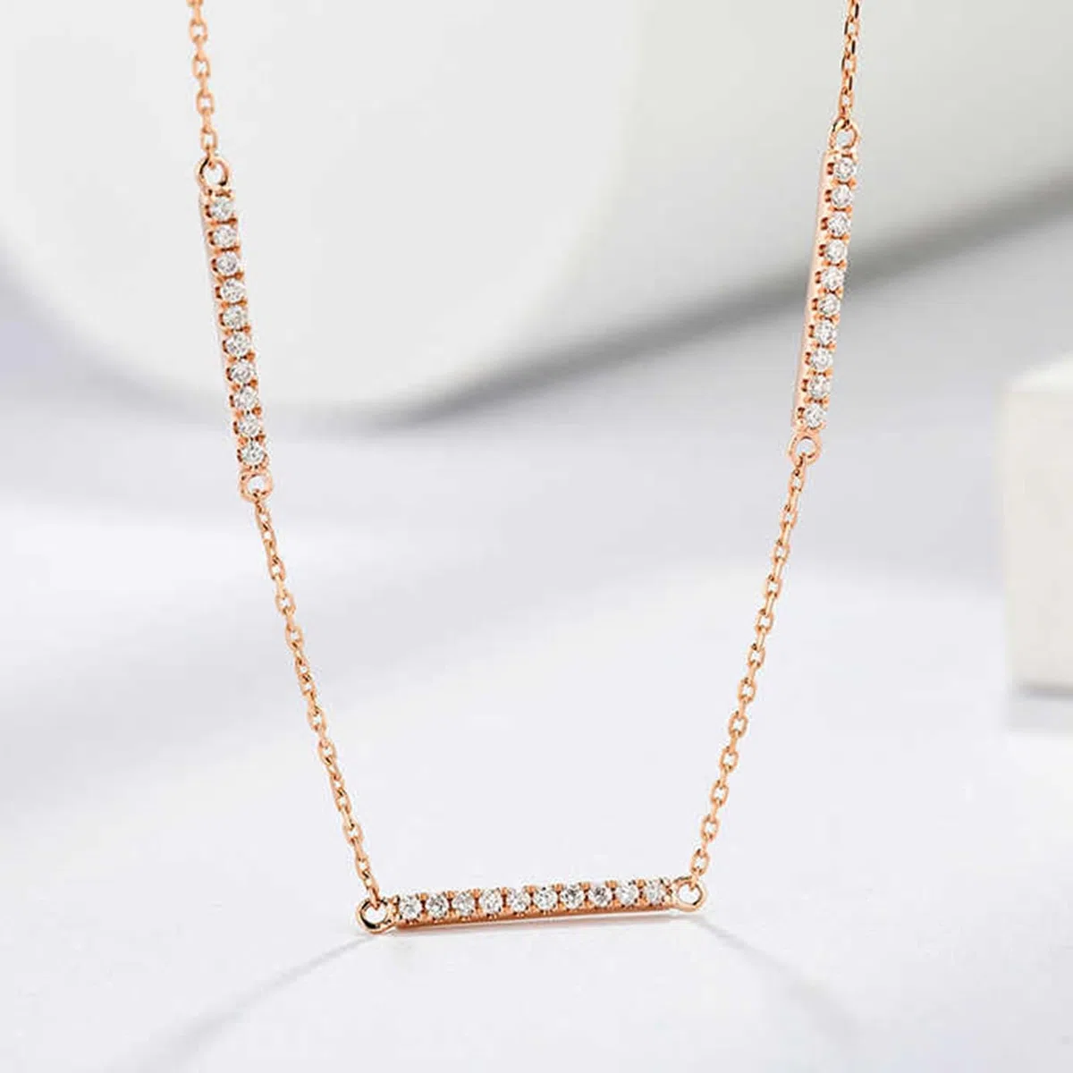 Collares para mujer, collar delicado de oro rosa de 9 quilates, 14 quilates y 18 quilates con diamantes de 0,16 quilates