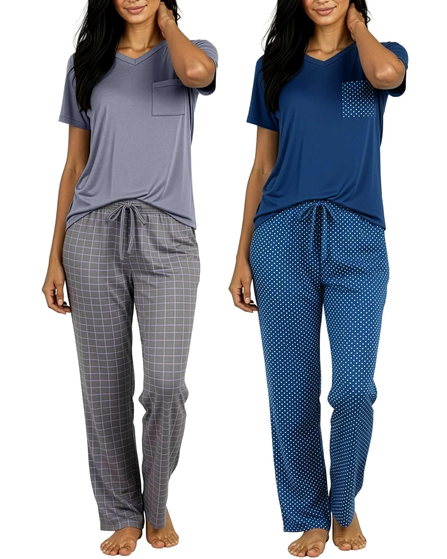 Real Essentials - Paquete de 2 conjuntos de pijama cómodos para mujer, pijama de manga corta y de manga larga, disponible en tallas grandes, M