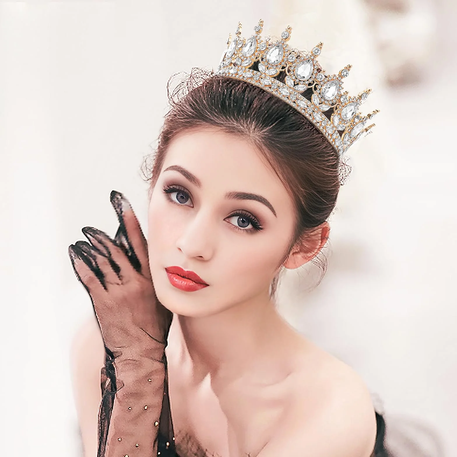 Tiara Redonda Corona de Cristal Diamantes de Imitación Brillantes para Mujeres Boda DRESHOW
