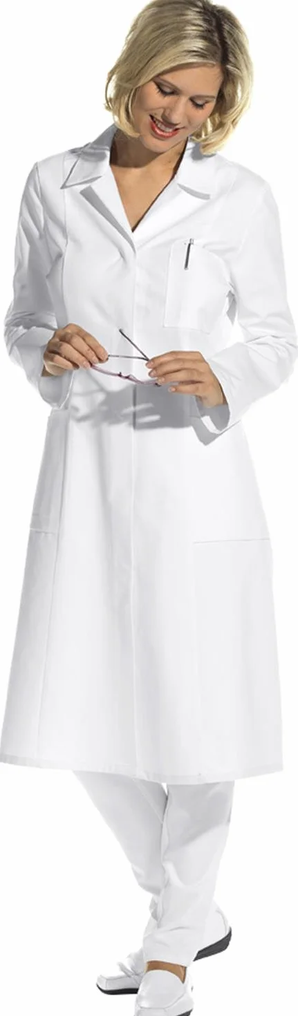 Bata de señora, blanco, manga larga, algodón