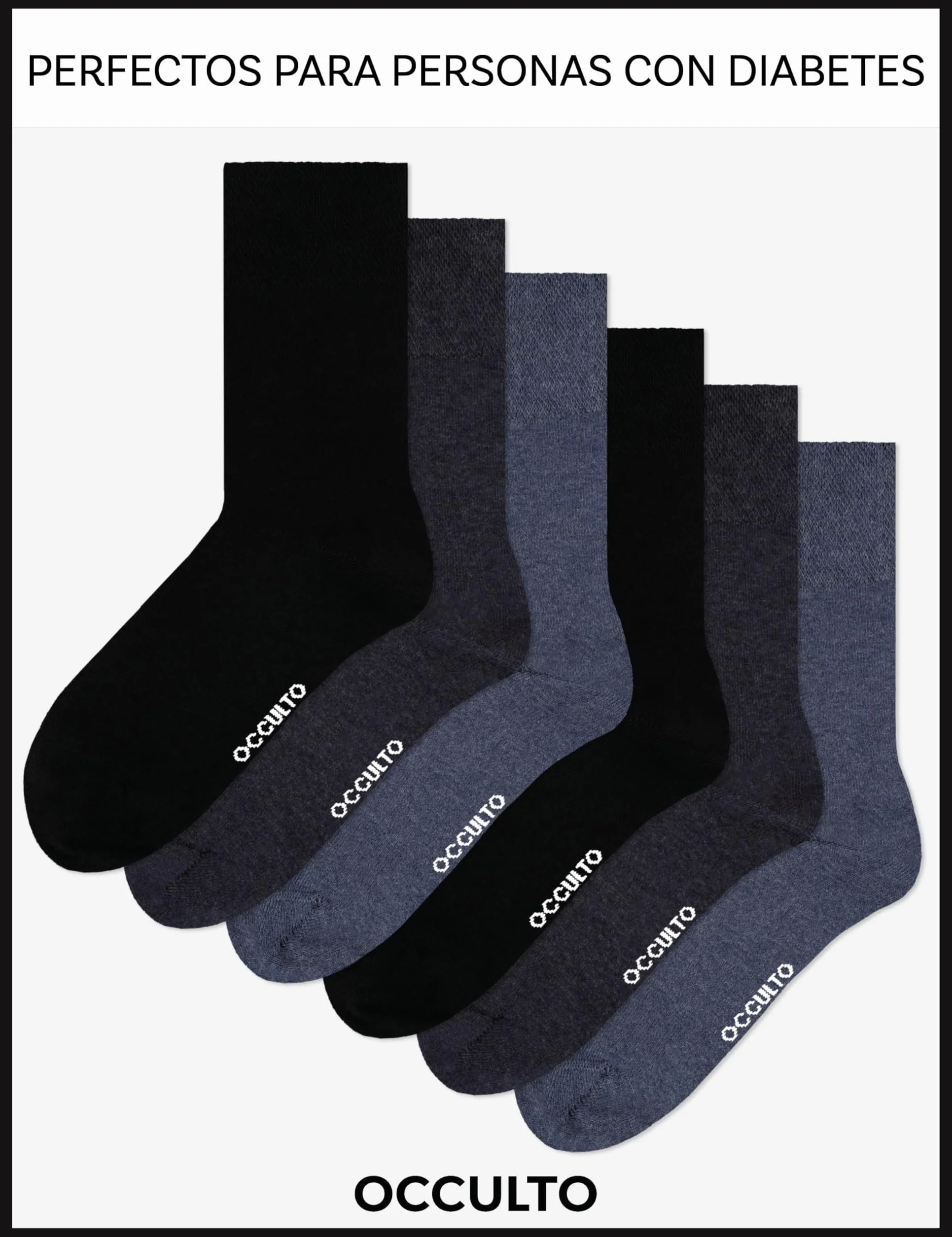 Occulto Calcetines Diabeticos para Hombre & Mujer 6 Pares (Modelo: Oliver)