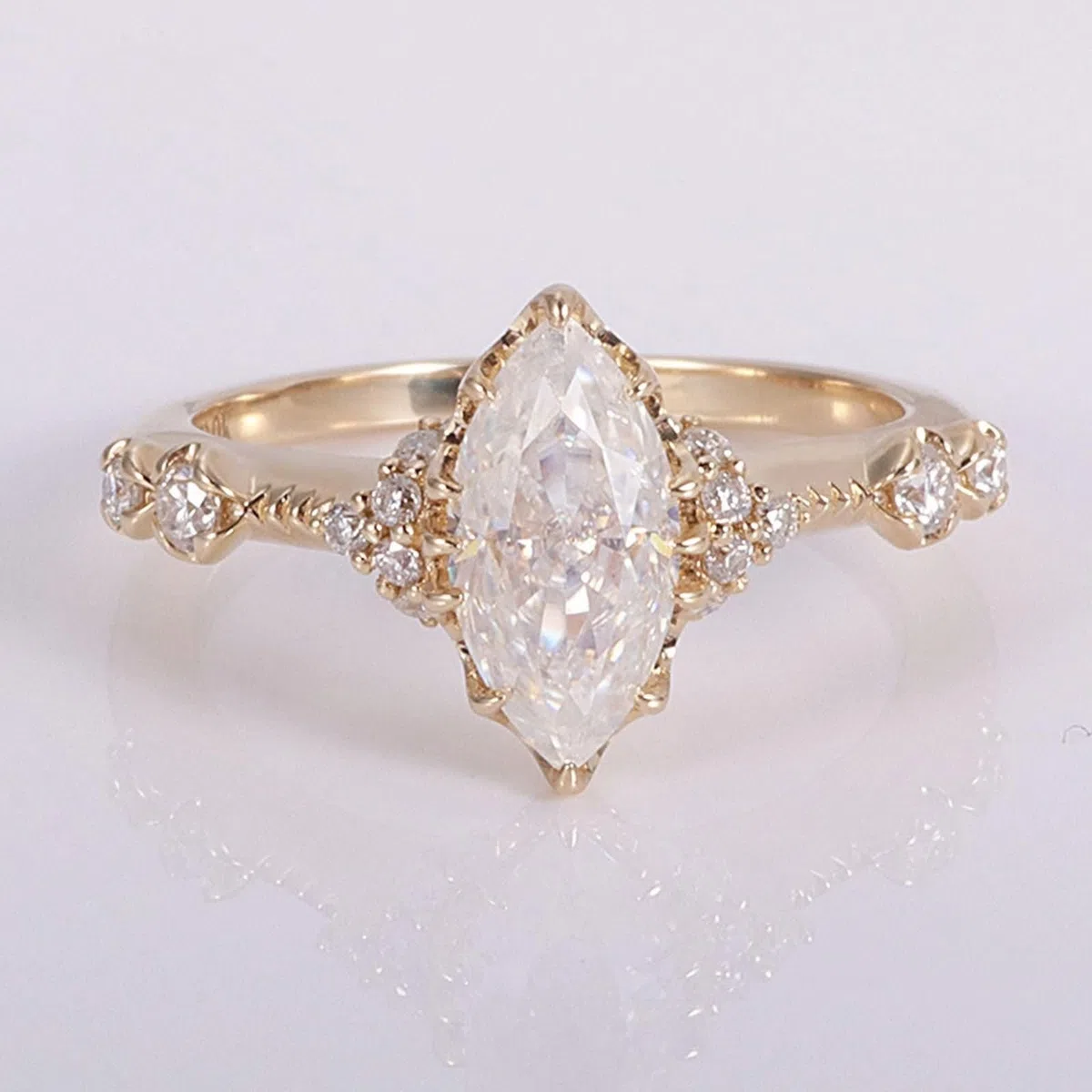 Anillo de oro para mujer 585 de oro auténtico de 14 quilates, anillos de parejas, blanco moissanita, marquesa, anillo de boda con forma de marquesa con moissanita, anillo para mujer