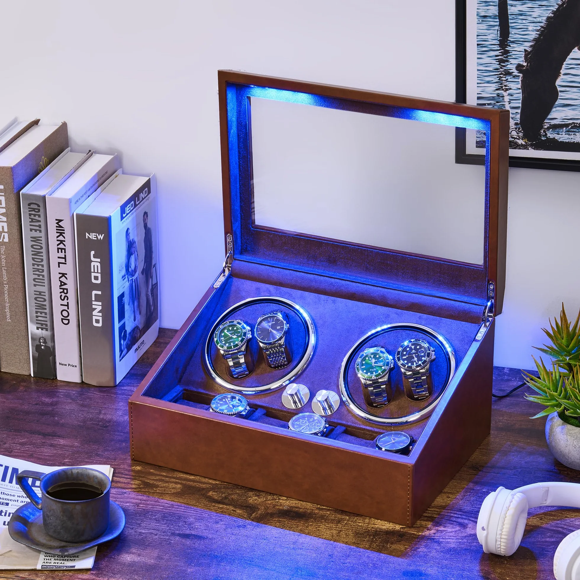 ANWBROAD Enrollador para Relojes Automáticos Caja Giratoria Automática con 10 Compartimentos Silencioso JWW002Z