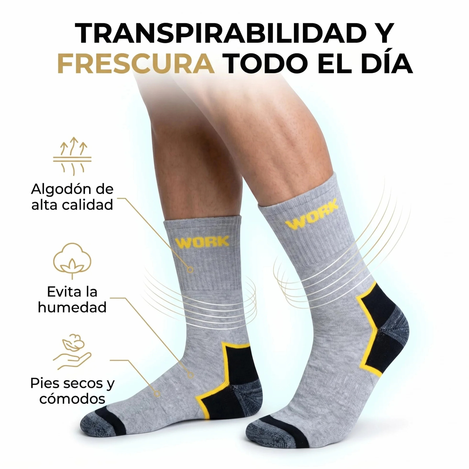 Calcetines Trabajo Hombre Reforzados, Calcetines con Base Acolchado para largas jornadas, Algodón con Talón y Punta Reforzados, Surtido, Calcetines Work Interior Suave y Transpirables.