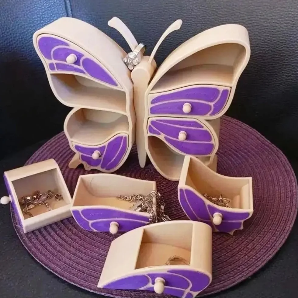 Joyero con capacidad de mariposa, caja de joyería decorativa, cofre del tesoro en forma de mariposa (morado)