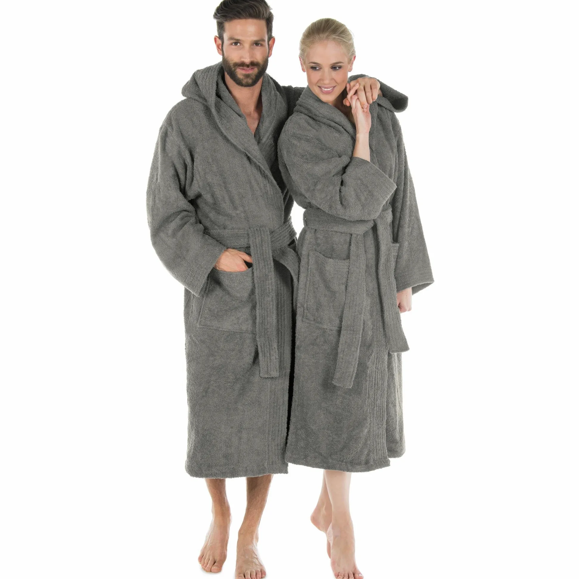 CelinaTex - Albornoz Unisex con Cuello Esmoquin o Capucha, Albornoz de algodón de Rizo para Sauna, Talla XL, Gris Oscuro