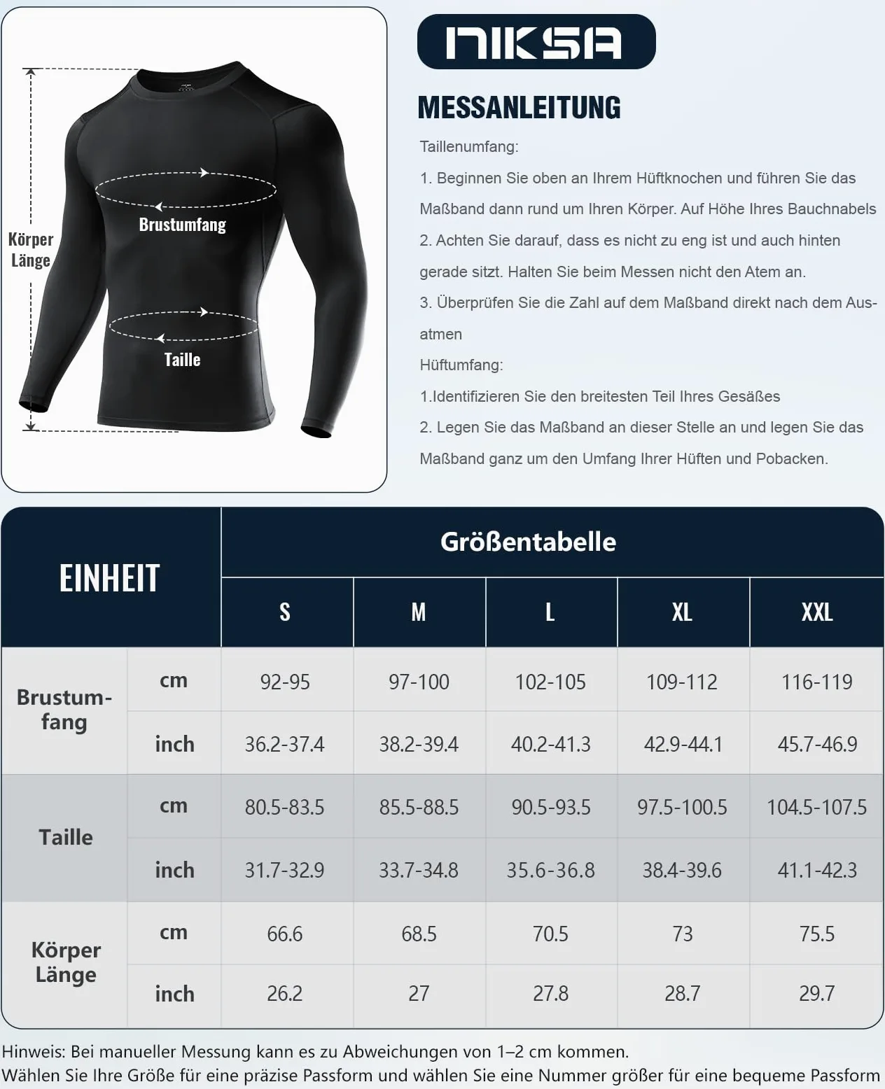 Niksa 1/2/3 unidades de camiseta de compresión para hombre, camiseta funcional de manga larga, cuello redondo, transpirable, para correr, entrenamiento, fitness