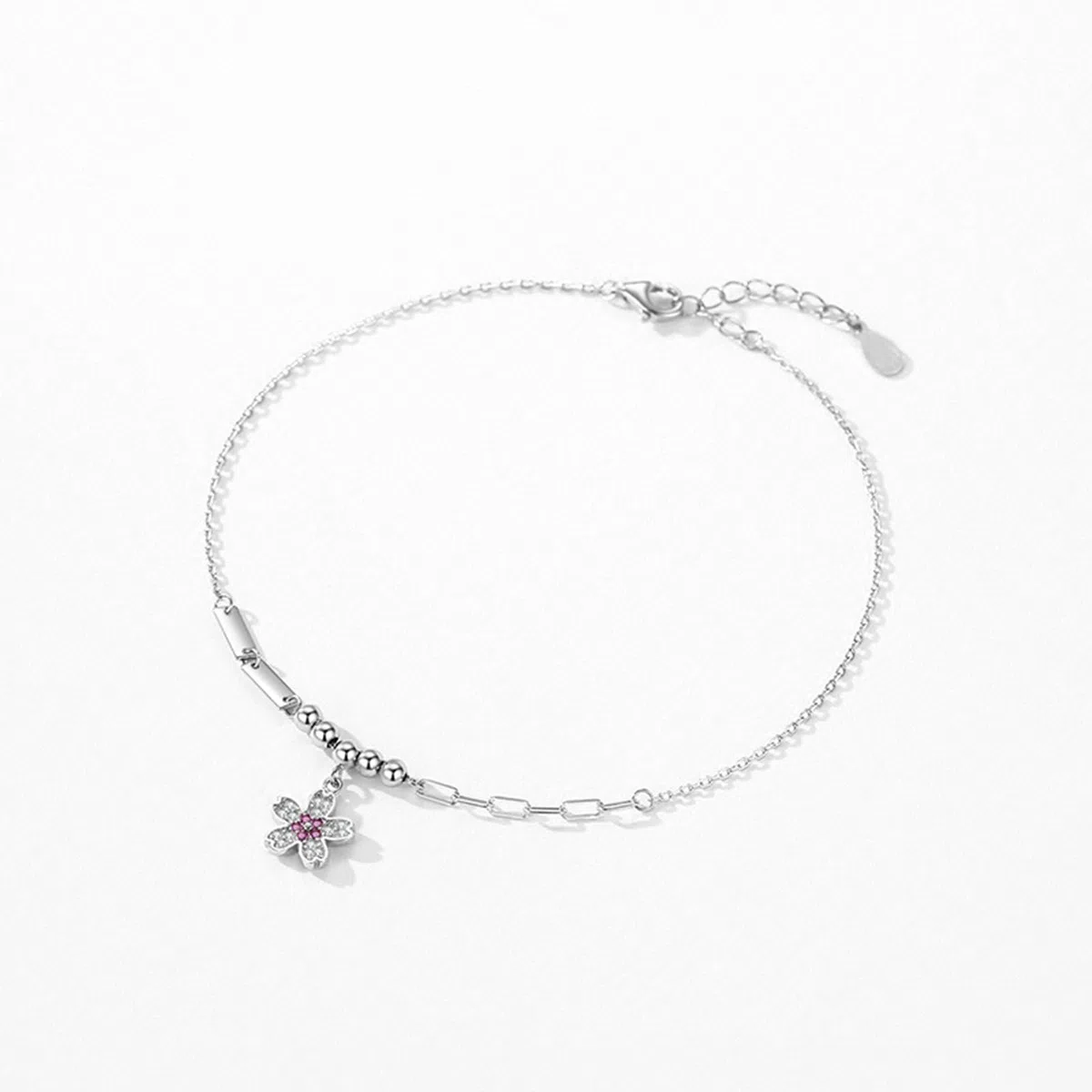 Pulsera para mujer, zafiro rosa y colgante de flor de diamante de oro de 18 quilates, pulsera para mamá, oro blanco de 9 quilates, 14 quilates y 18 quilates