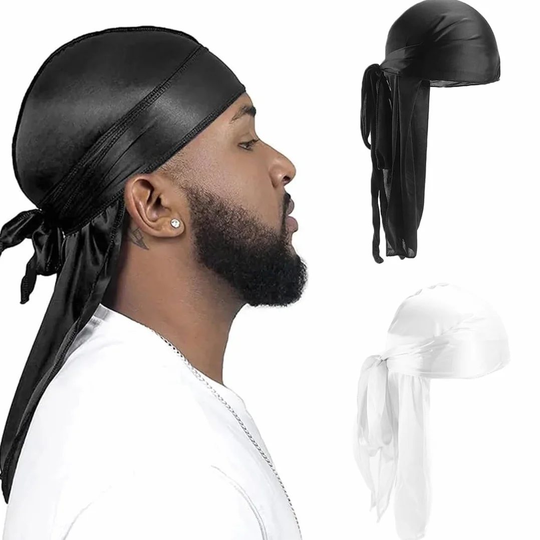 Durag de Seda Gorro de Onda Elástico con Cola Larga Correas Anchas Poliéster Turbante Transpirable